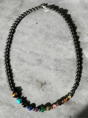 Hematite Multi Rainbow Gemstone Beaded Necklace